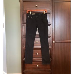 AG Mid Rise Stevie Slim Straight Black Cotton   26 R